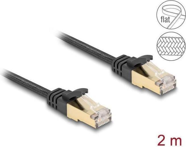 Produktbild Delock RJ45 Flachband Netzwerkkabel mit Geflechtmantel Cat.6 (S/FTP, CAT6a, 2 m)