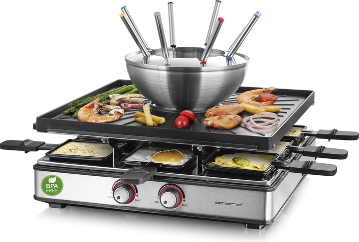 Image du produit Emerio Gril à raclette,8 poêlons,plaque de gril,fondue