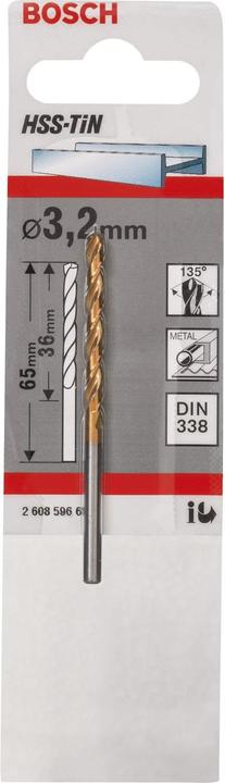 Actual product image Bosch Professional Zubehör Metal drill HSS-TiN, DIN 338, 3.2 x 36 x 65 mm (3.2 mm)
