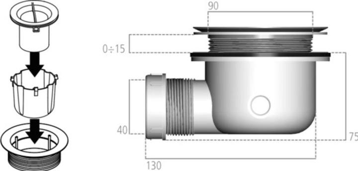 Produktbild Ideal Standard Ablaufgarnitur 90mm ohne Deckel, sichtbare Teile in grau (Ablaufgarnitur)