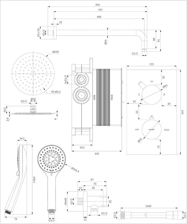 Actual product image Omnires Y-Unterputz-Thermostat-Brausegarnitur, chrom