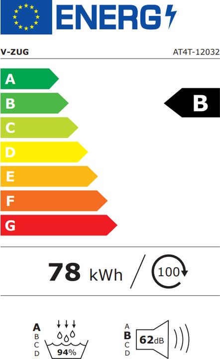 Energie-Label V-Zug Wäschetrockner CombiAdoraTrocknen V4000 (7 kg, Rechts)