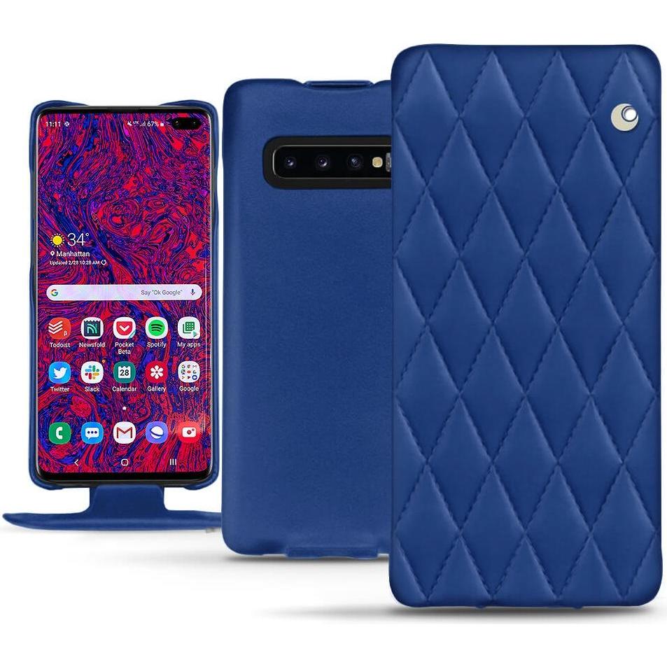 Noreve Lederschutzhülle vertikal (Samsung Galaxy S10+), Smartphone Hülle, Blau