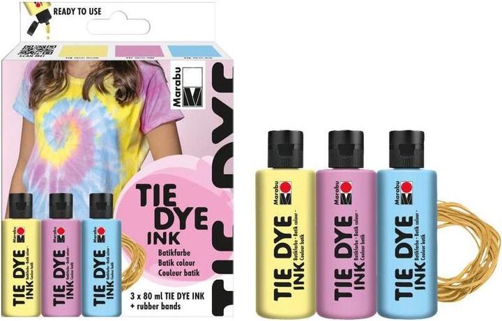 Marabu Batikfarben Tie Dye Ink (Jaune pastel, rose pastel et bleu pastel, 80 ml)