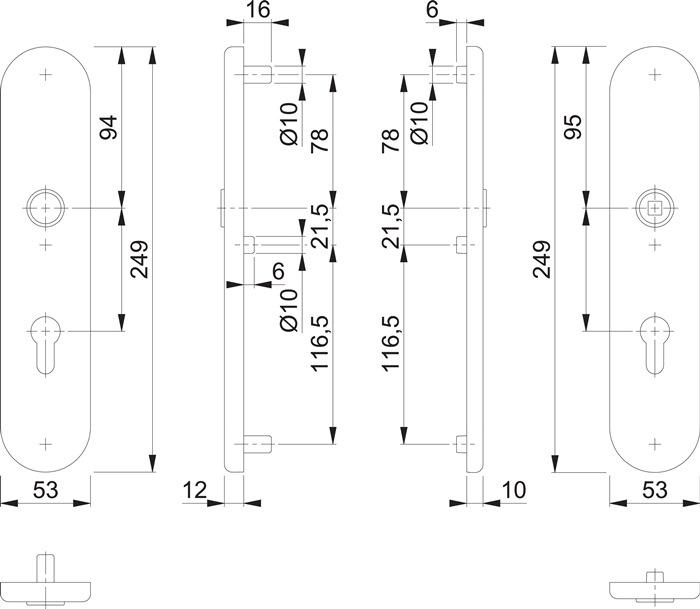 Produktbild Hoppe Langschildpaar F69 VA ma F69 PZ 92mm (Türschildgarnitur)