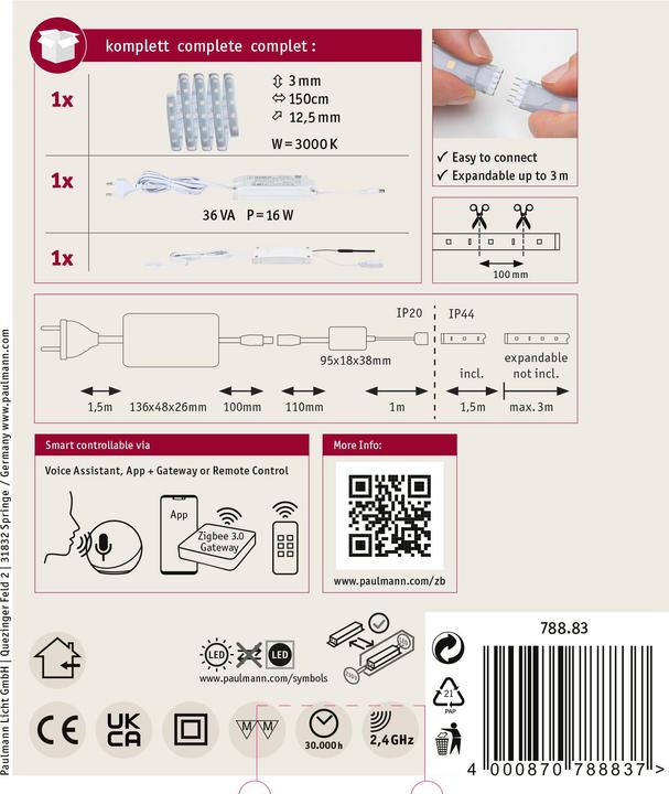 Image du produit Paulmann Kit MaxLED 500 Stripe (Blanc chaud, 150 cm, Intérieur)