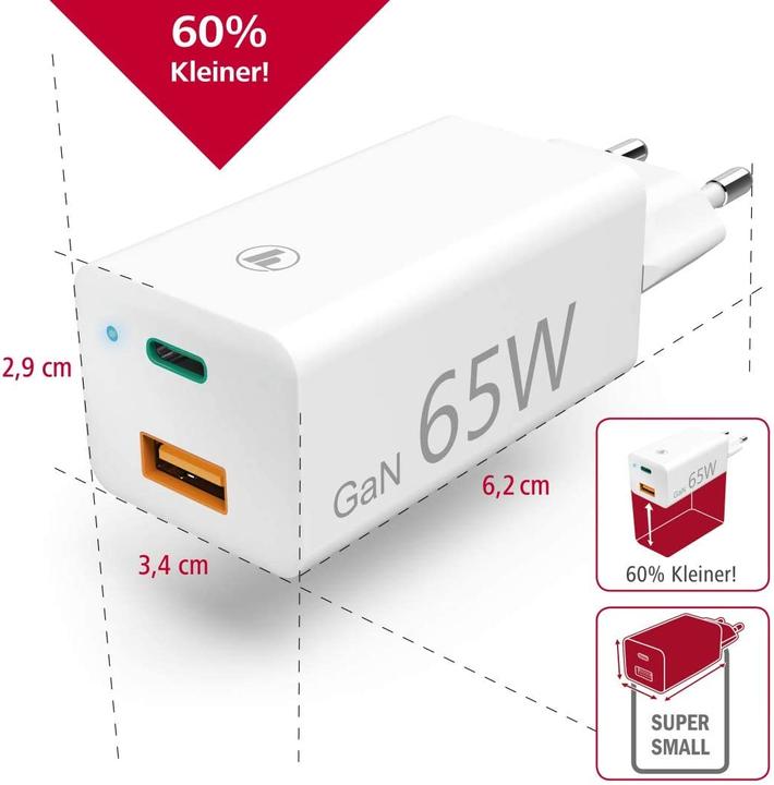 Immagine prodotto Hama Caricabatterie GaN + cavo USB (65 W)