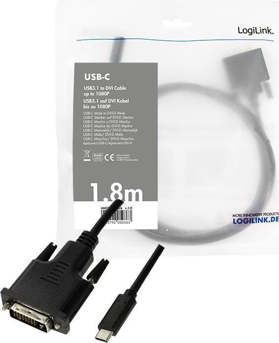 Image du produit LogiLink USB Typ C — DVI (1.80 m)