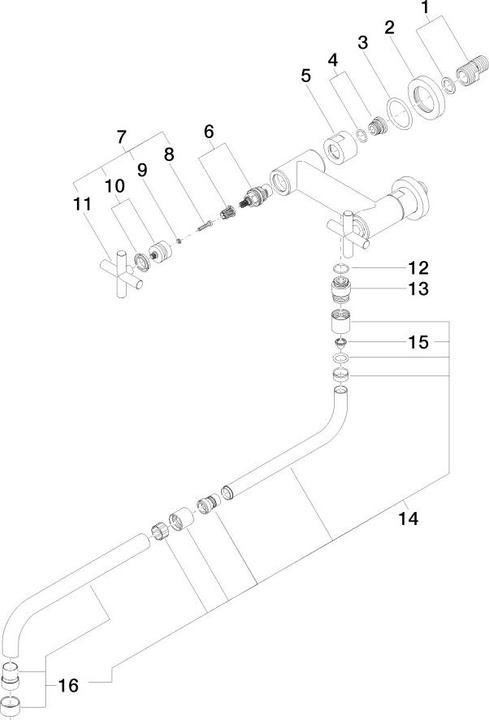 Actual product image Dornbracht Kitchen - Tara wall-mounted bridge mixer with pull-out spout, projection 365-545 mm