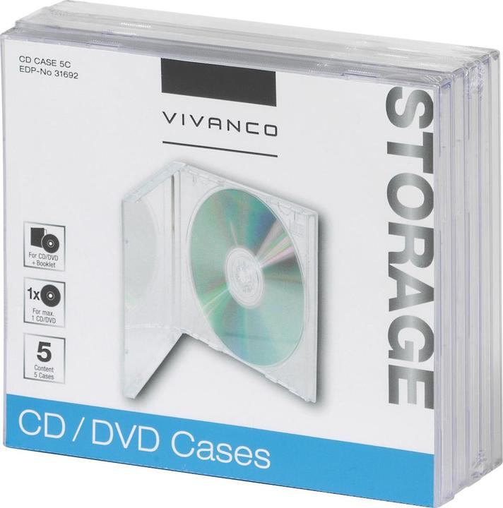 Immagine prodotto Vivanco Custodia per CD per un CD, confezione da 5, trasparente