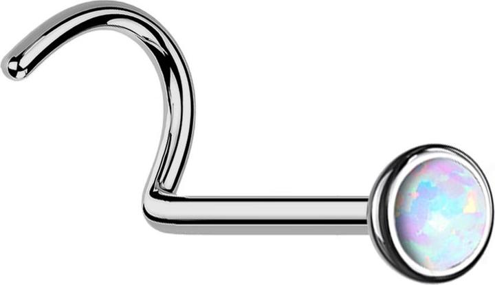 Produktbild Star Piercing Nasenstecker gebogen silber Halbkugel mit Opal weiss (ohne Messing, Titan)