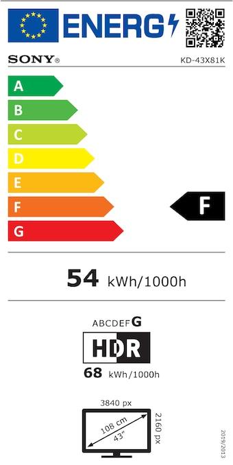 Etichetta energetica Sony KD-43X81K (43", X81K, LCD, UHD, 2022)
