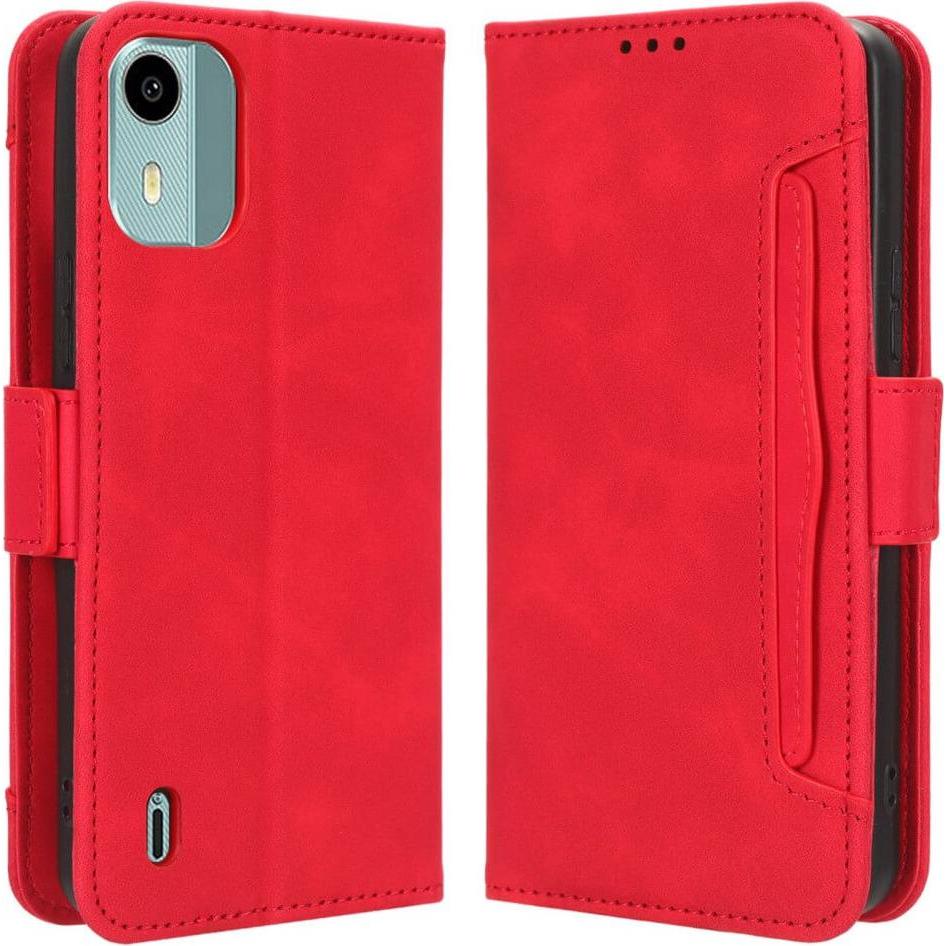 Cover-Discount Nokia C12 - Etui mit vielen Kartenfächer rot (Nokia C12), Smartphone Hülle, Rot