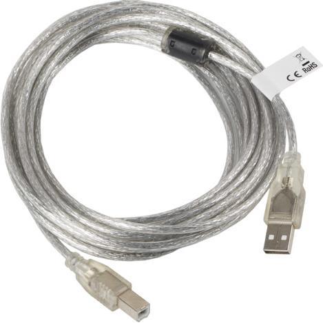 Thumbnail - Lanberg CA-USBA-12CC-0050-TR USB Kabel 5 m USB 2.0 USB B Transparent (5 m, USB 2.0), USB Kabel