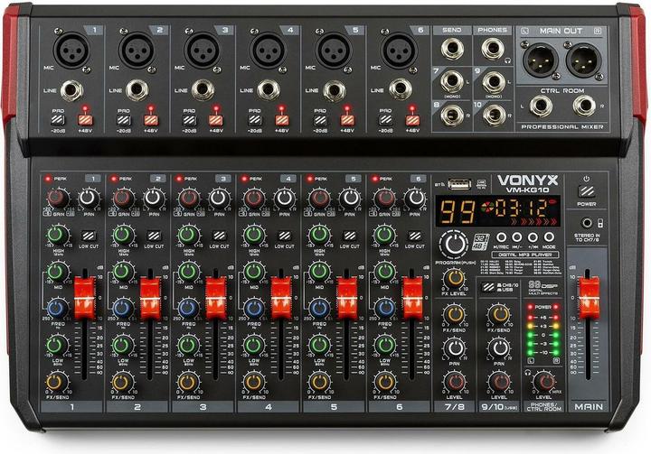 Actual product image Vonyx VM-KG10 - 10-kanaals mengpaneel Bluetooth, DSP, mp3 speler en USB audio interface (Studio- and Livemixer)