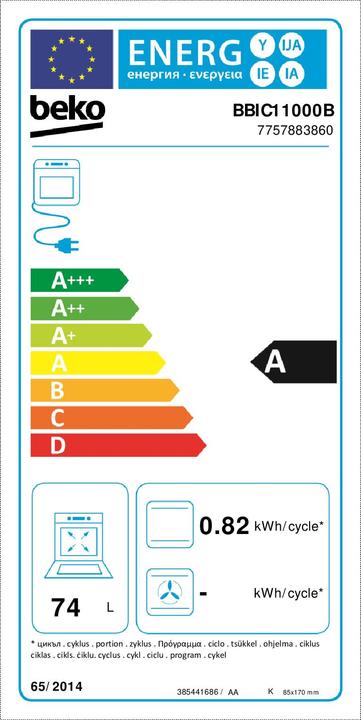 Energie-Label Beko b300 BBIC11000B 74 L 2500 W A Schwarz