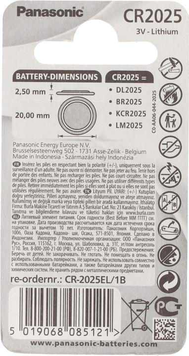Produktbild Panasonic Lithium Power CR2025 (1 Stk., CR2025, 165 mAh)
