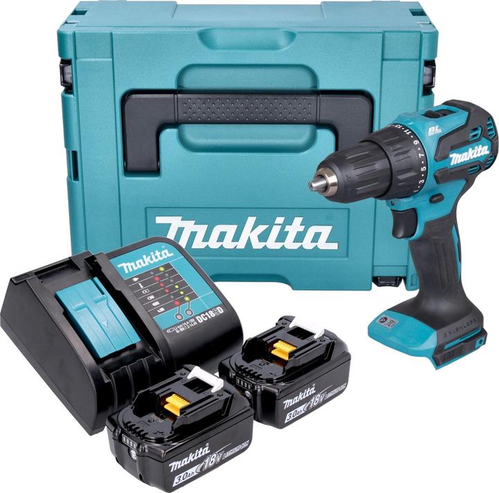 Produktbild Makita DHP 490 SFJ Akku Schlagbohrschrauber 18 V 65 Nm Brushless + 2x Akku 3,0 Ah + Ladegerät +