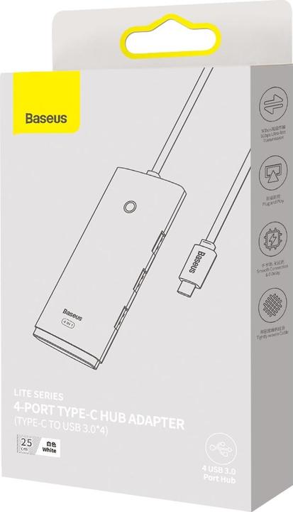 Produktbild Baseus Lite Series 4-Port Type-C HUB Adapter (Type-C to USB 3.0*4) 25cm White (USB-C, 4 Ports)