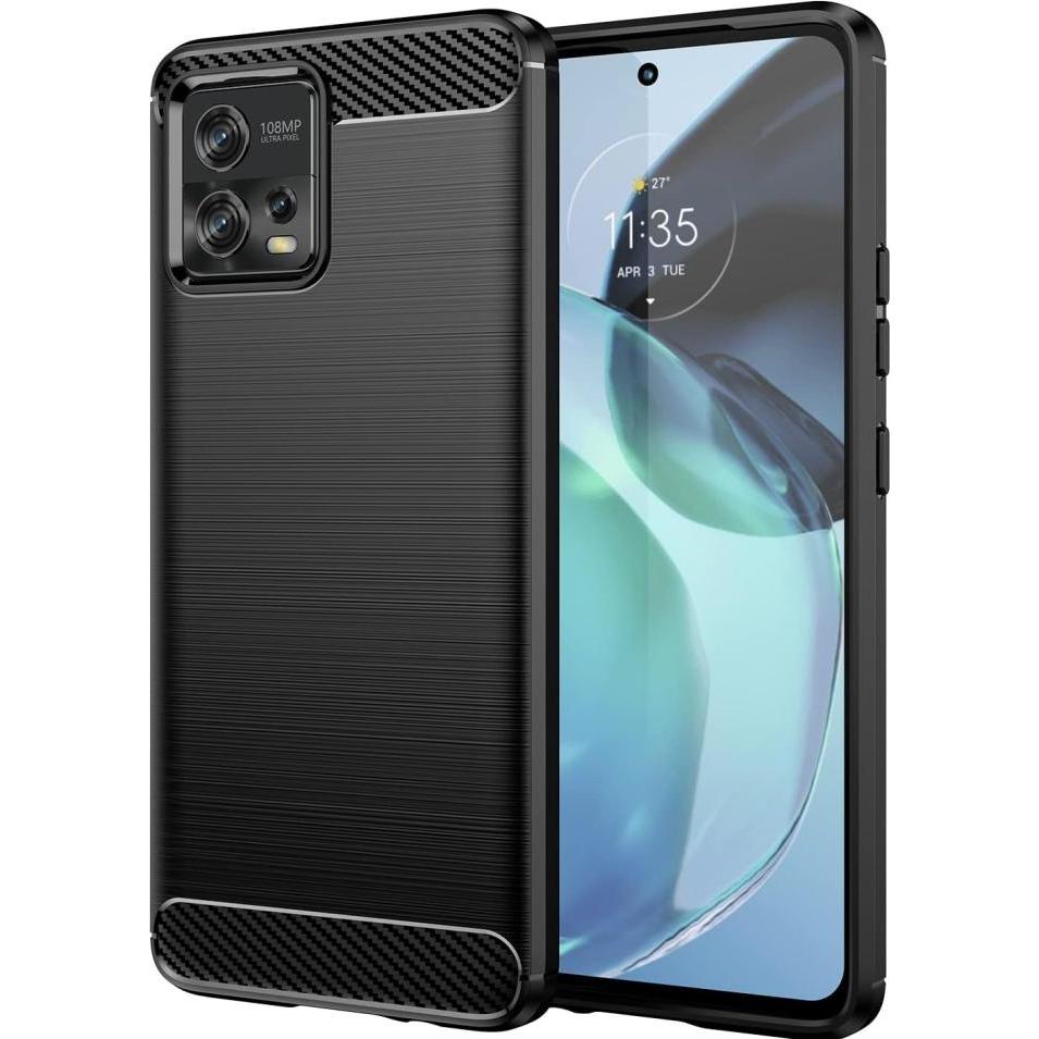 Screenguard Motorola Moto G72 Hülle Carbon Brushed Soft TPU (Motorola Moto G72), Smartphone Hülle, Schwarz