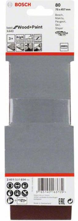 Image du produit Bosch Professional Zubehör PRO X440 bande abrasive, 75 x 457 mm, G80 (80)