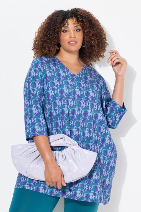 Immagine prodotto Ulla Popken Maglia dal taglio lungo e svasato con design batik, scollo a V e maniche a 3/4 (46, 48)