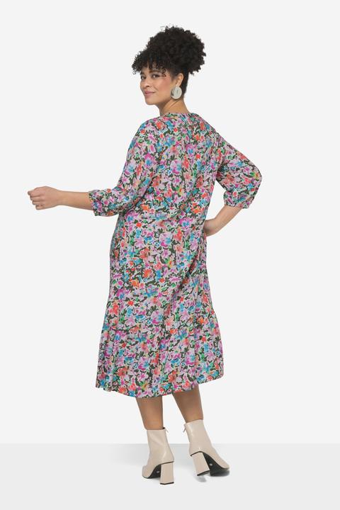 Image du produit Miamoda Robe maxi coupe trapèze à imprimé floral. Décolleté en V et manches 3/4 (58)
