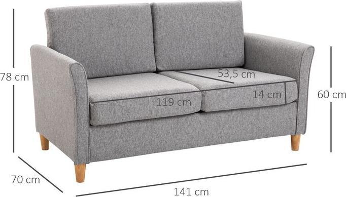Image du produit Swisshandel24 Canapé double amovible avec coussins Lin Gris clair 141x65x78cm (2 places)