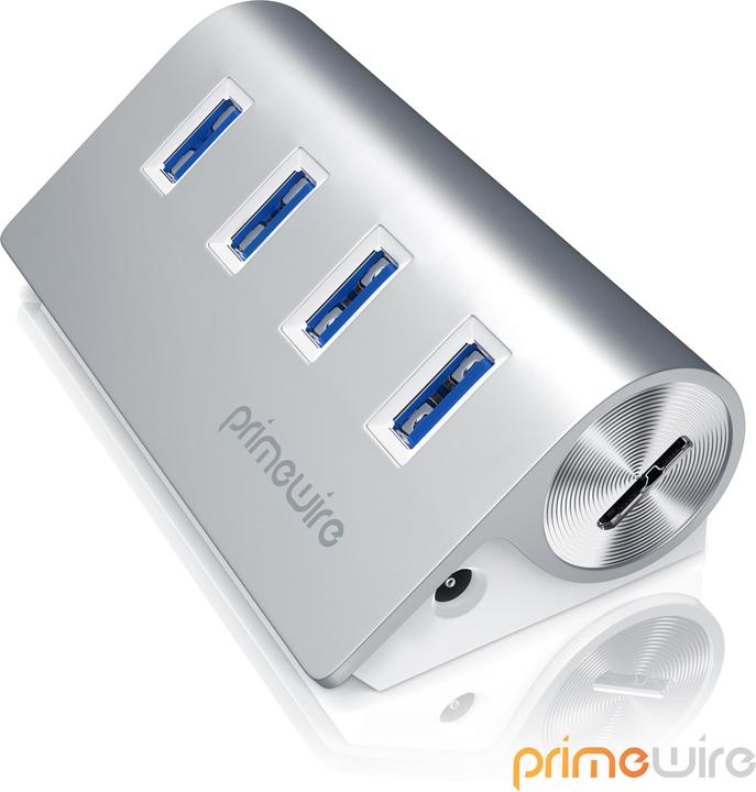Immagine prodotto Primewire Hub USB 3.0 a 4 porte, hub dati, alloggiamento in alluminio, hub USB con collegamento (USB-A, 4 porte)