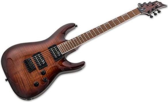 Produktbild ESP LTD H-200FM E-Gitarre Dark Sunburst mit Kabel (E-Gitarre, ESP Designed LH-150B Hals-Tonabnehmer: ESP Designed LH-150N 3-Weg Schalter, LTD Mechaniken LTD Fixed Steg mit Saitenführung durch Korpus 1 Volume Regler / 1 Tone-Regler mit Push-Pull Funktion, Mahagoni Roasted Jatoba)