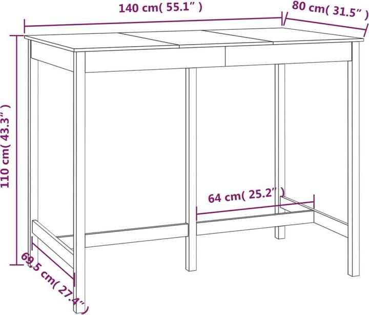 Actual product image vidaXL Bartisch (140 x 80 x 110 cm)