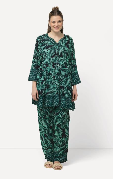 Immagine prodotto Ulla Popken Blusa dal taglio lungo e svasato con palme, scollo a tunica e mezze maniche (46, 48)
