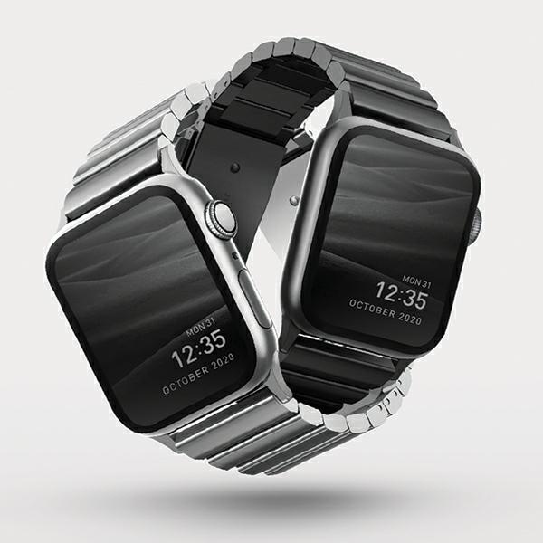 Produktbild Uniq pasek Strova Apple Watch 42/44/45/ 49mm Series 1/2/3/4/5/6/7/8/SE/SE2/Ultra Stainless Steel sre (Edelstahl, 3, 4, 9, Ultra)