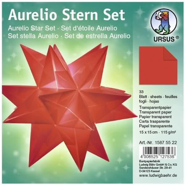 Ursus, Bastelpapier, Faltblätter Aurelio Stern Transparentpapier 115g/qm 15x15cm 33 Blatt rot (115 g/m², 1 x)
