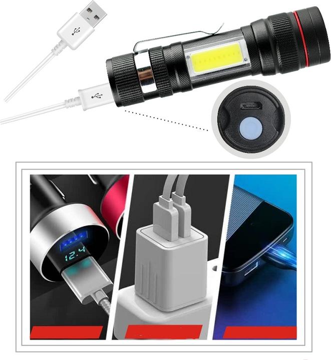 Actual product image Werkstein 800LM USB LED Mini Taschenlampen mit Magnet aus Aluminium (Wiederaufladbar) - Schwarz 2er Set (10.80 cm, 800 lm)