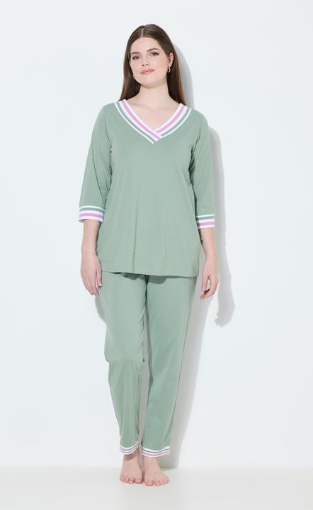 Immagine prodotto Ulla Popken Pigiama con dettagli a righe, scollo a V e maniche a 3/4 (58)