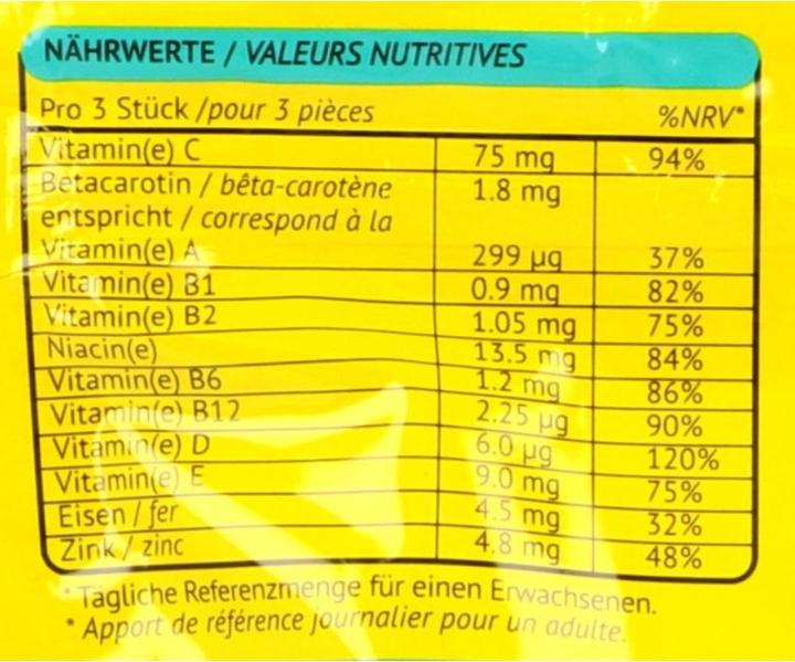 Nährwerte und Zutaten Supradyn pro junior immuno Toffees (48 Stück, Toffees, 265 g)