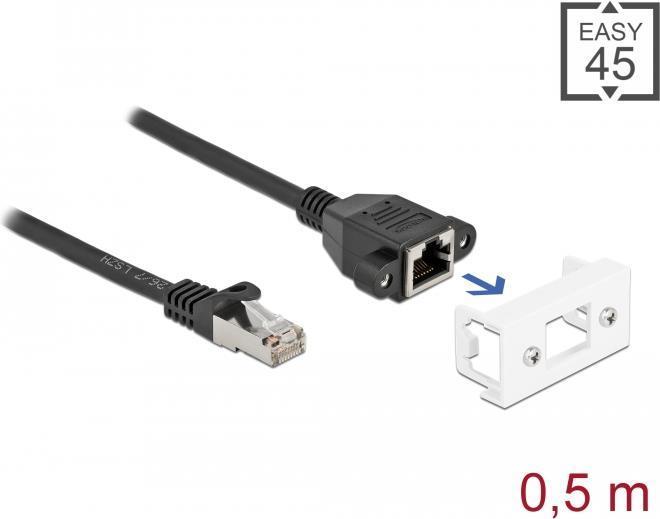 Produktbild Delock Netzwerk Verlängerungskabel für Easy 45 Modul S/FTP RJ45 Stecker zu RJ45 Buchse Cat.6A 50 cm schwarz (S/FTP, CAT6a, 0.50 m)