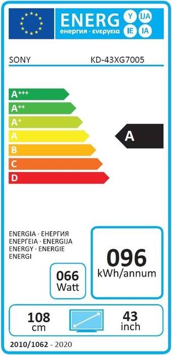 Energy Label Sony KD43XG7005 (43", LCD, 4K, 2019)