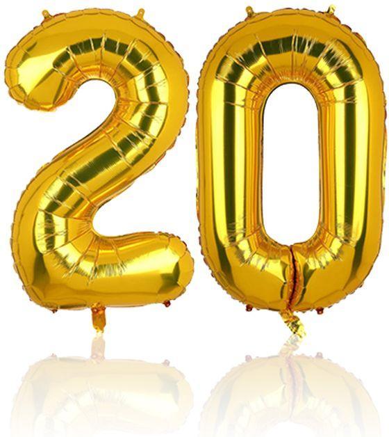 Produktbild Hermex Folienballon Zahl 20 Zahlenballon Heliumballon Luftballon Golden 40cm (1 x)