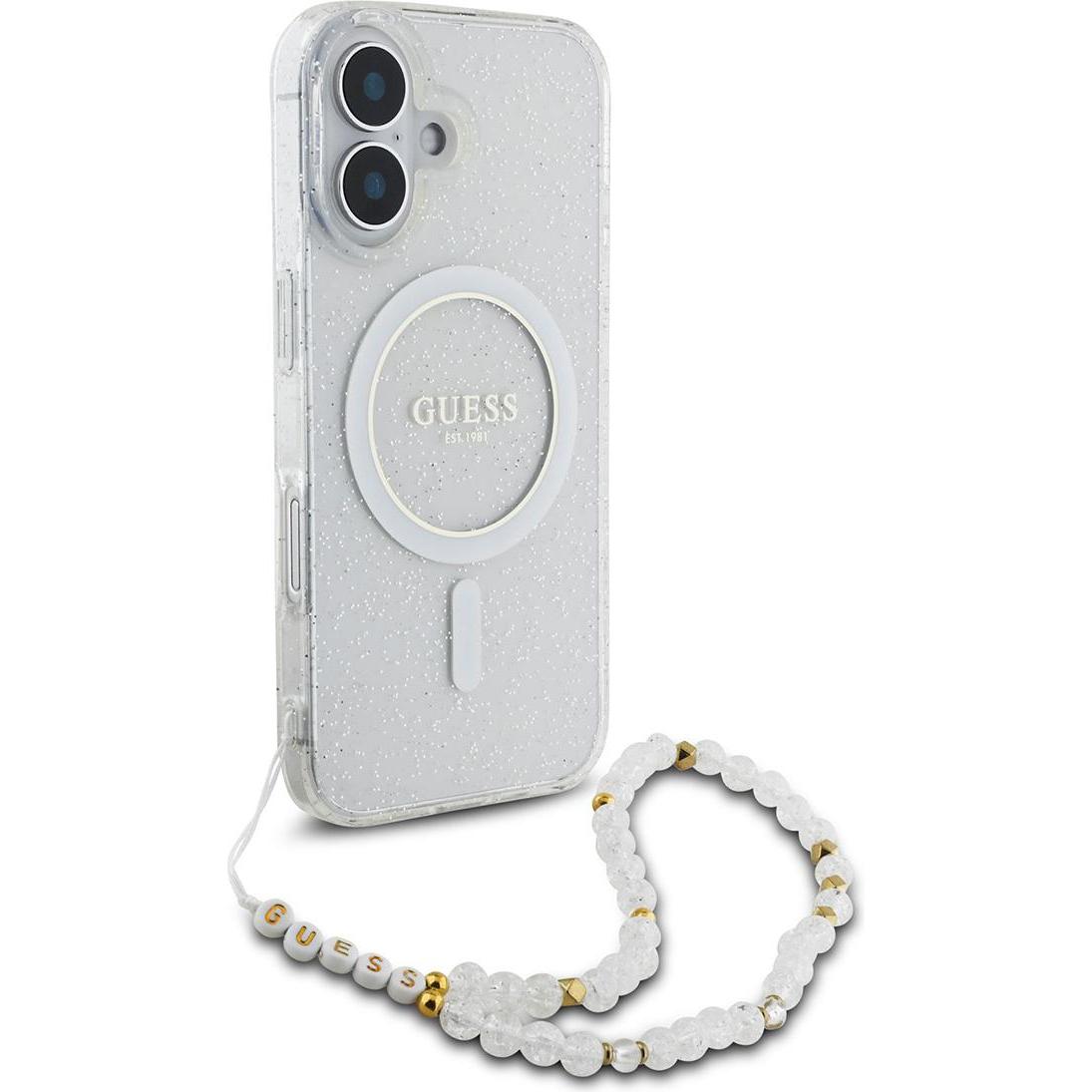 Thumbnail - Guess GUHMP16SHGCRELST iPhone 16 6.1" przeźroczysty/transparent hardcase IML Glitter With Pearl Stra (Apple iPhone 16), ...