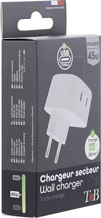 Produktbild T'nB TNB CH2PD45W USB-C Wandladegerät 45 Watt (45 W, 2 Ports)