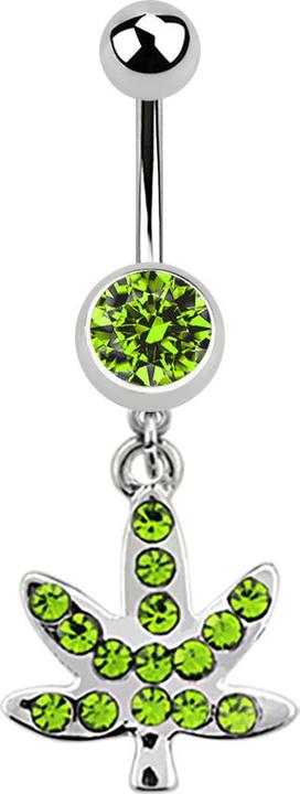 Immagine prodotto Star Piercing Banana in argento con ciondolo a forma di foglia di canapa e cristallo verde chiaro (senza ottone, Acciaio chirurgico 316L)