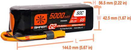 Image du produit Spektrum 5000mAh 6S 22.2V Smart G2 LiPo 50C IC5 (22.20 V, 5000 mAh)