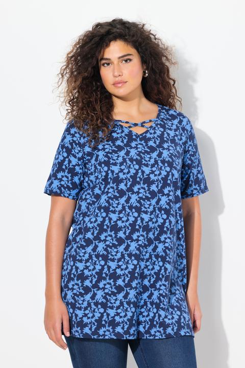 Image du produit Ulla Popken T-shirt manches courtes, col en V avec petits cordons fantaisie (46, 48)