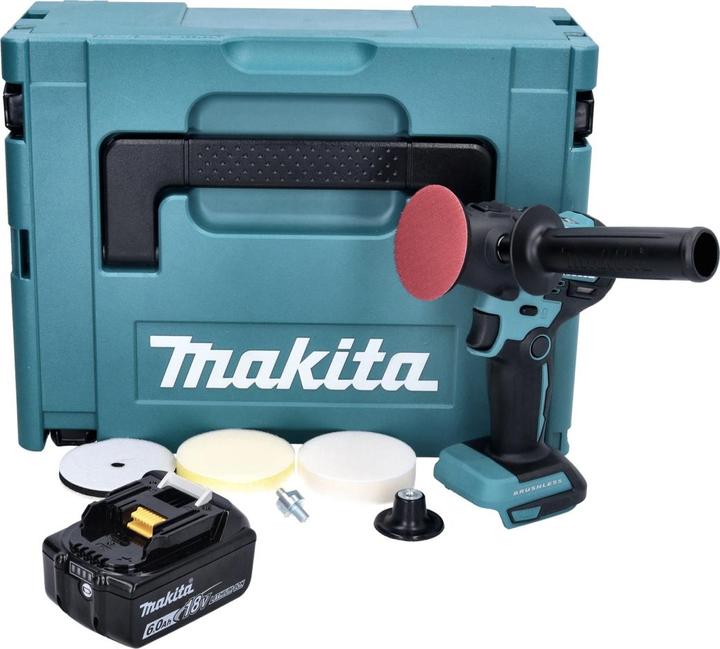 Produktbild Makita DPV 300 G1J Akku Schleifer Polierer 18 V 50 / 80 mm Brushless + 1x Akku 6,0 Ah + Makpac - ohn (Exzenterpolierer)