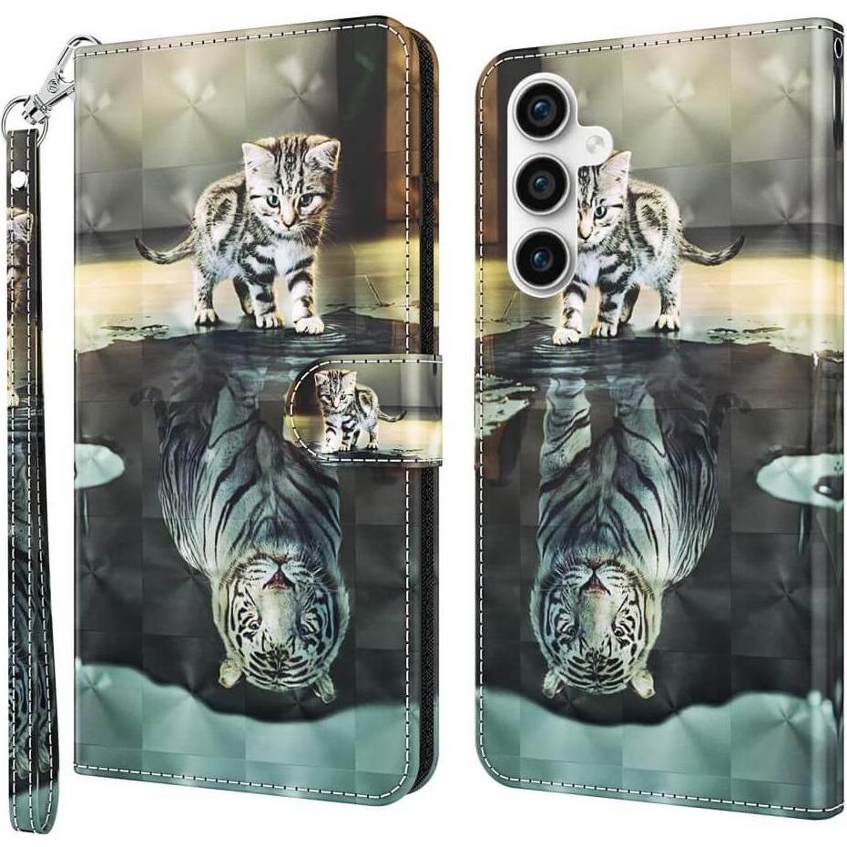 Cover-Discount Galaxy S23 FE - Etui Glitzer Effekt Katze (Samsung Galaxy S23 FE), Smartphone Hülle, Mehrfarbig