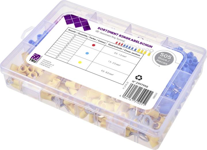 Produktbild Tru Components TC-11991832 Ringkabelschuh-Sortiment Teilisoliert 0.5mm² 6mm² Rot, Blau, Gelb 505St.