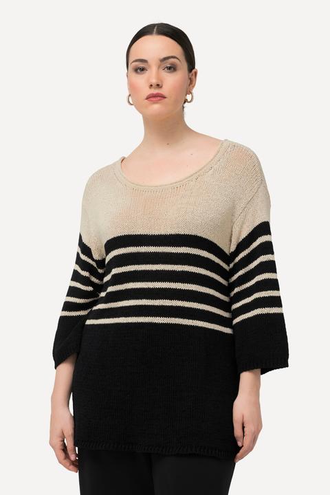Immagine prodotto Ulla Popken Maglione dal taglio oversize con righe, scollo rotondo e maniche a 3/4 (46, 48)