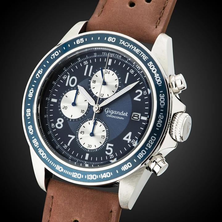 Produktbild Gigandet Analoge Chronographenuhr mit Lederarmband und 100 Meter Wasserdichtigkeit (Analoguhr, Chronograph)